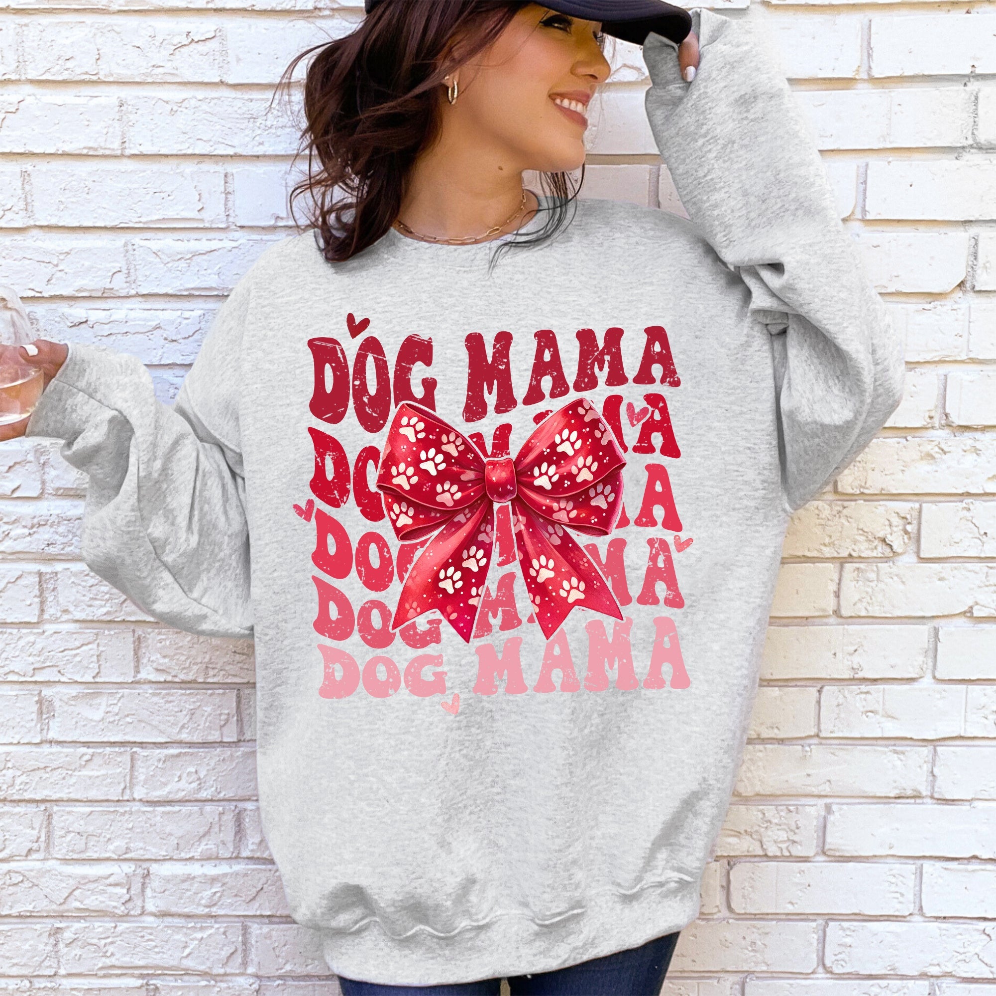 Dog Mama, Ribbon, Valentine's Day, Love, Hearts Sweatshirt