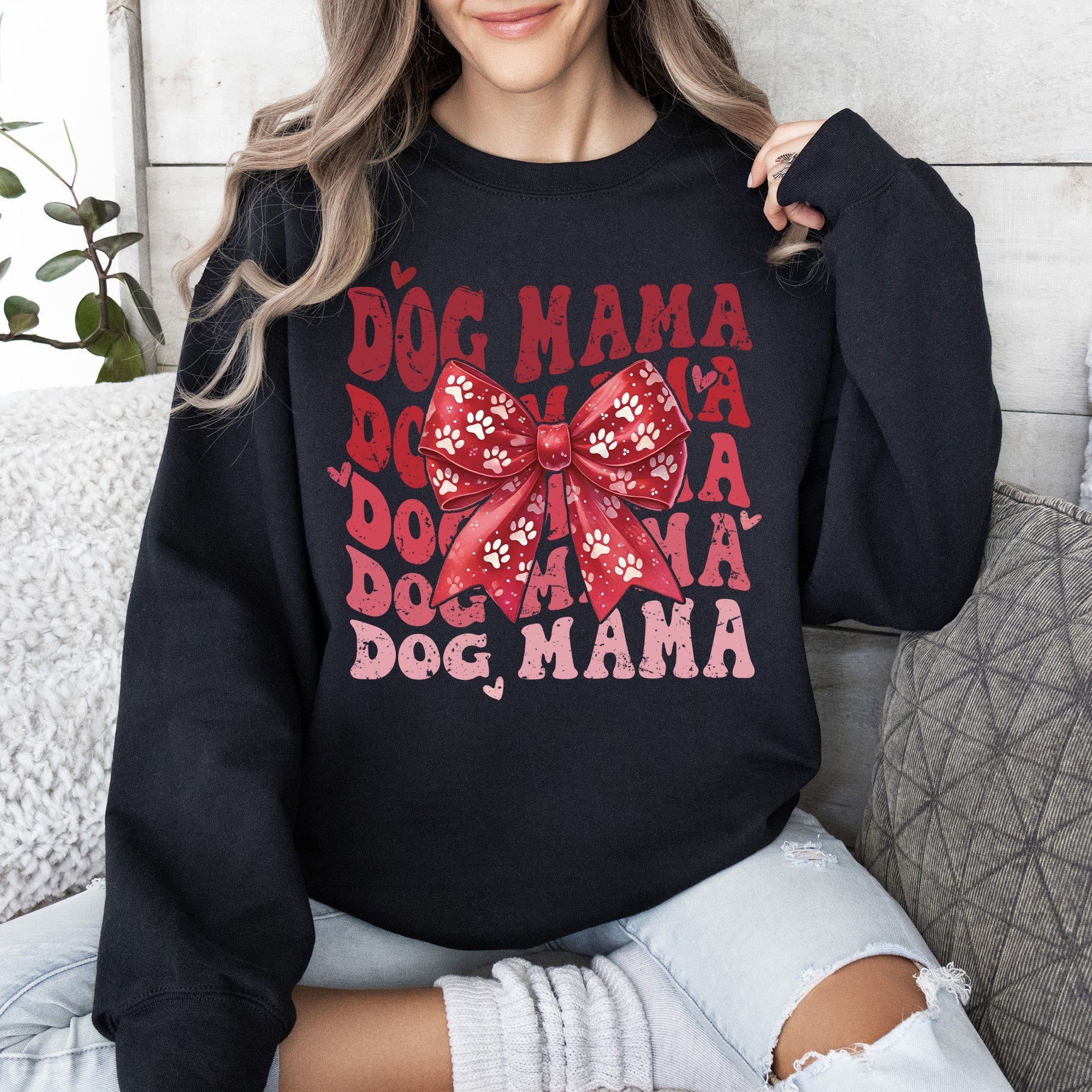 Dog Mama, Ribbon, Valentine's Day, Love, Hearts Sweatshirt