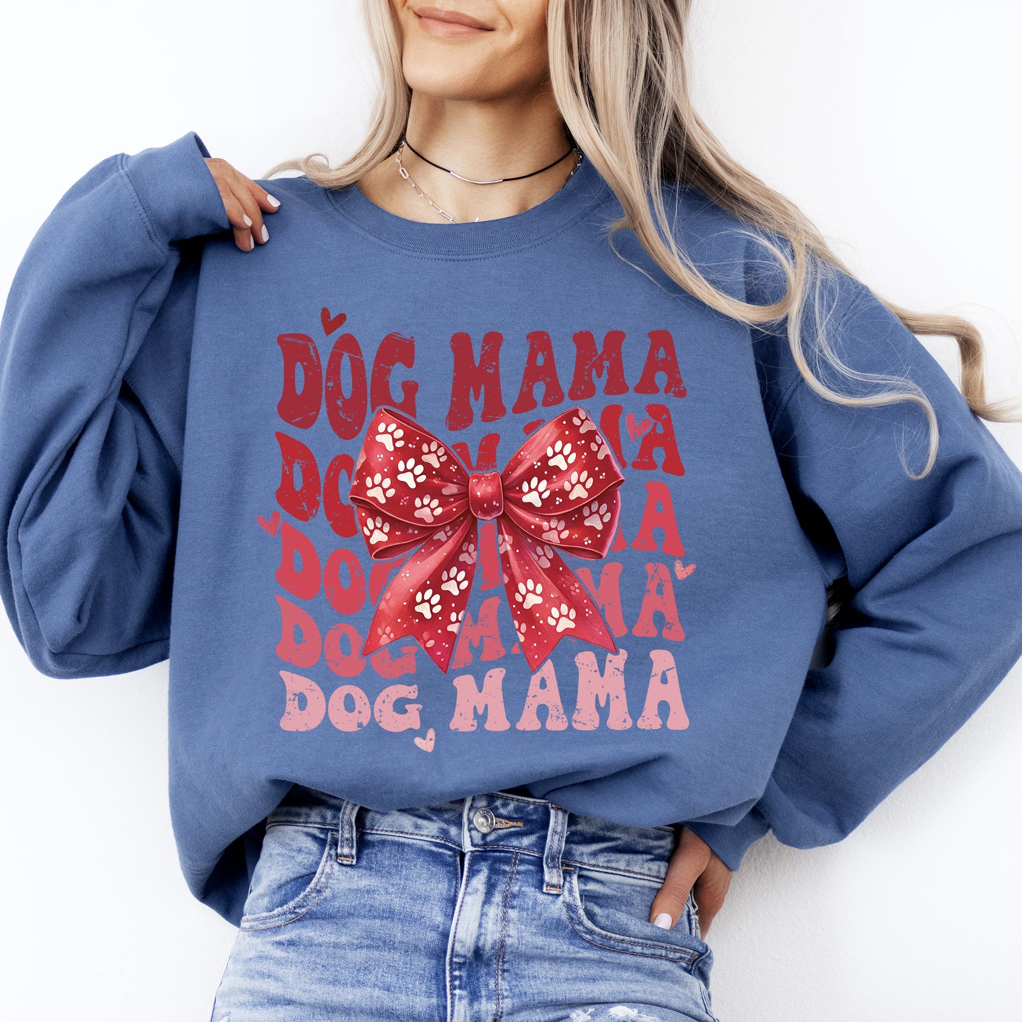 Dog Mama, Ribbon, Valentine's Day, Love, Hearts Sweatshirt