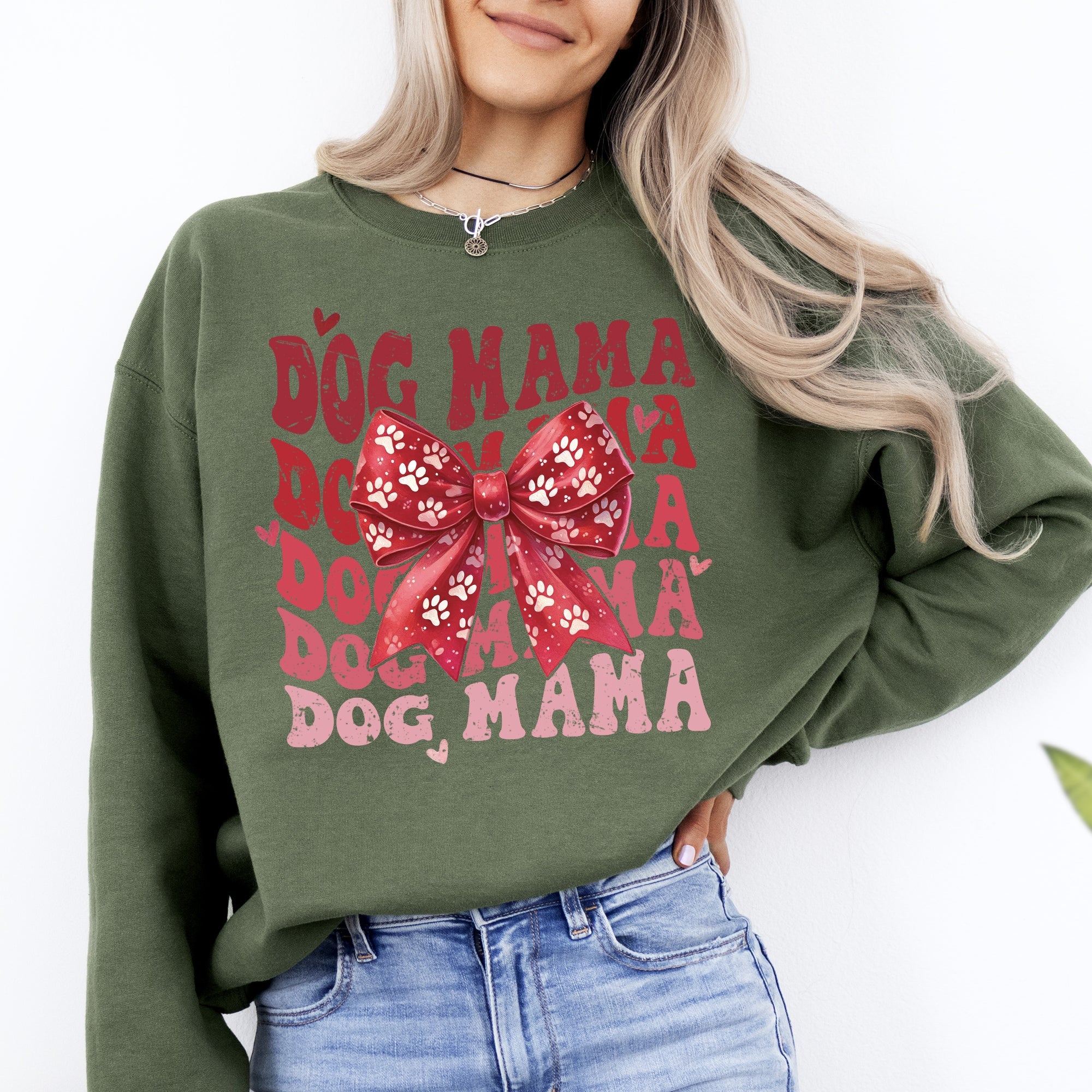 Dog Mama, Ribbon, Valentine's Day, Love, Hearts Sweatshirt