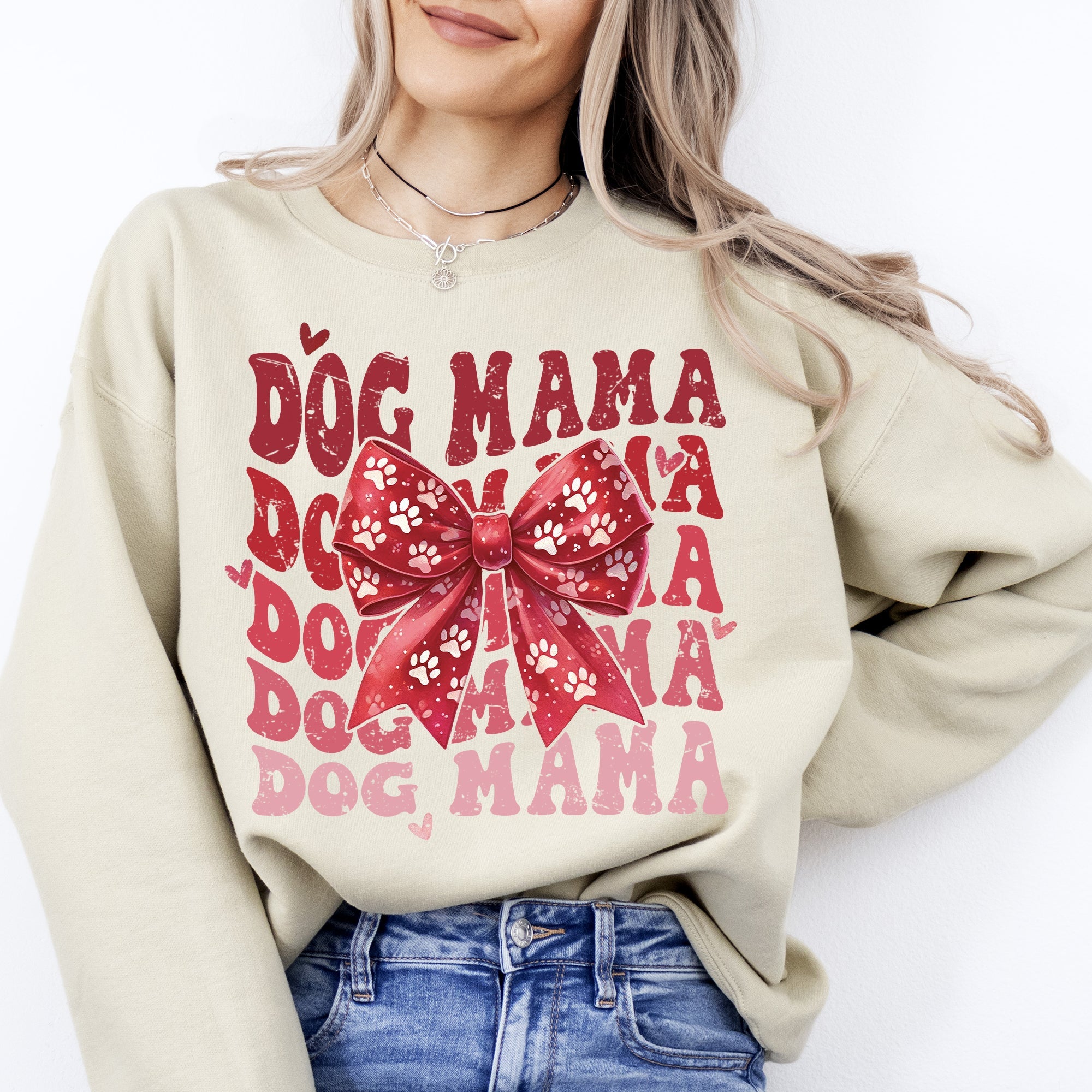 Dog Mama, Ribbon, Valentine's Day, Love, Hearts Sweatshirt