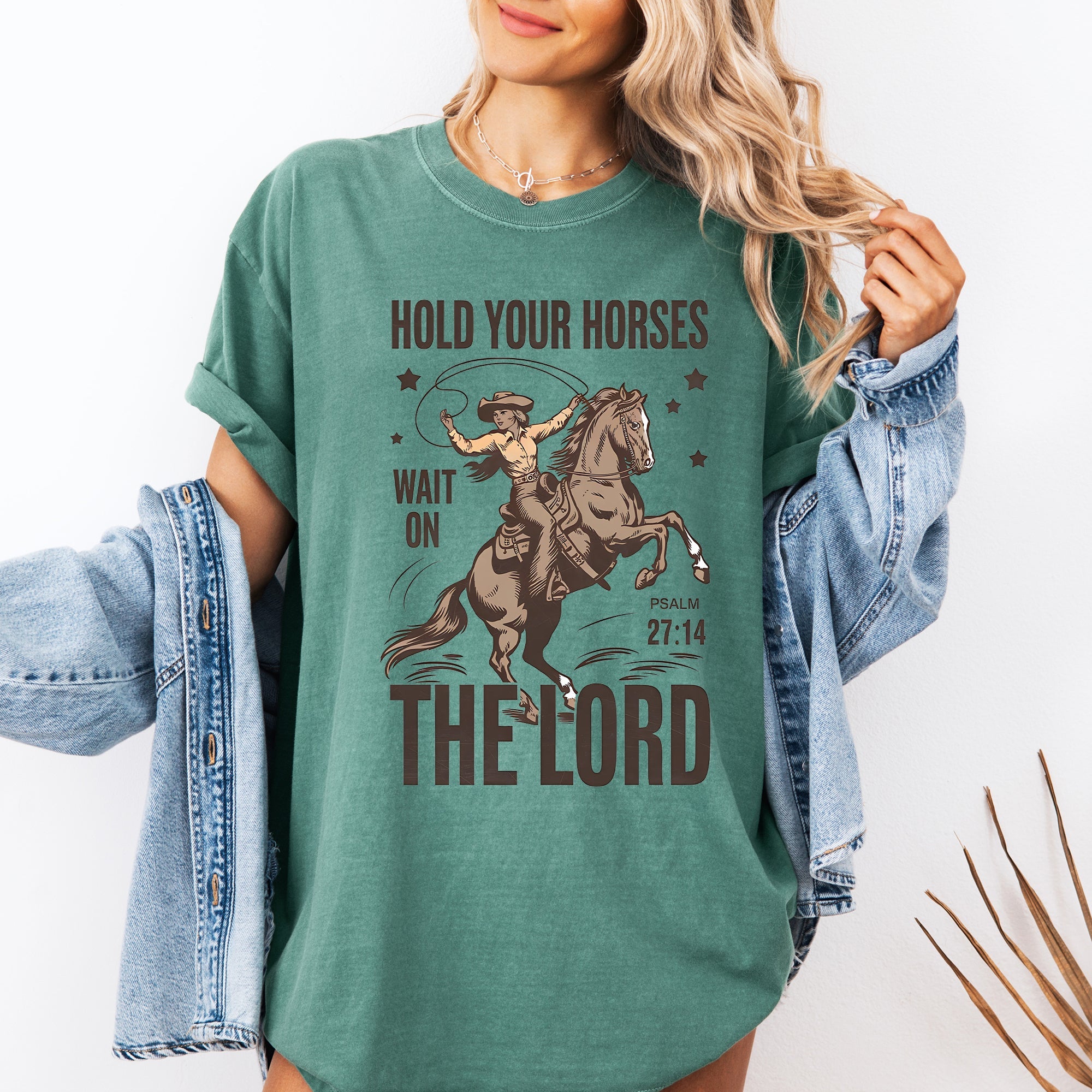 Hold Your Horses, Wait On The Lord, Christian, Jesus, Gospel, Faith, Saved Tshirt Comfort Colors T-Shirt