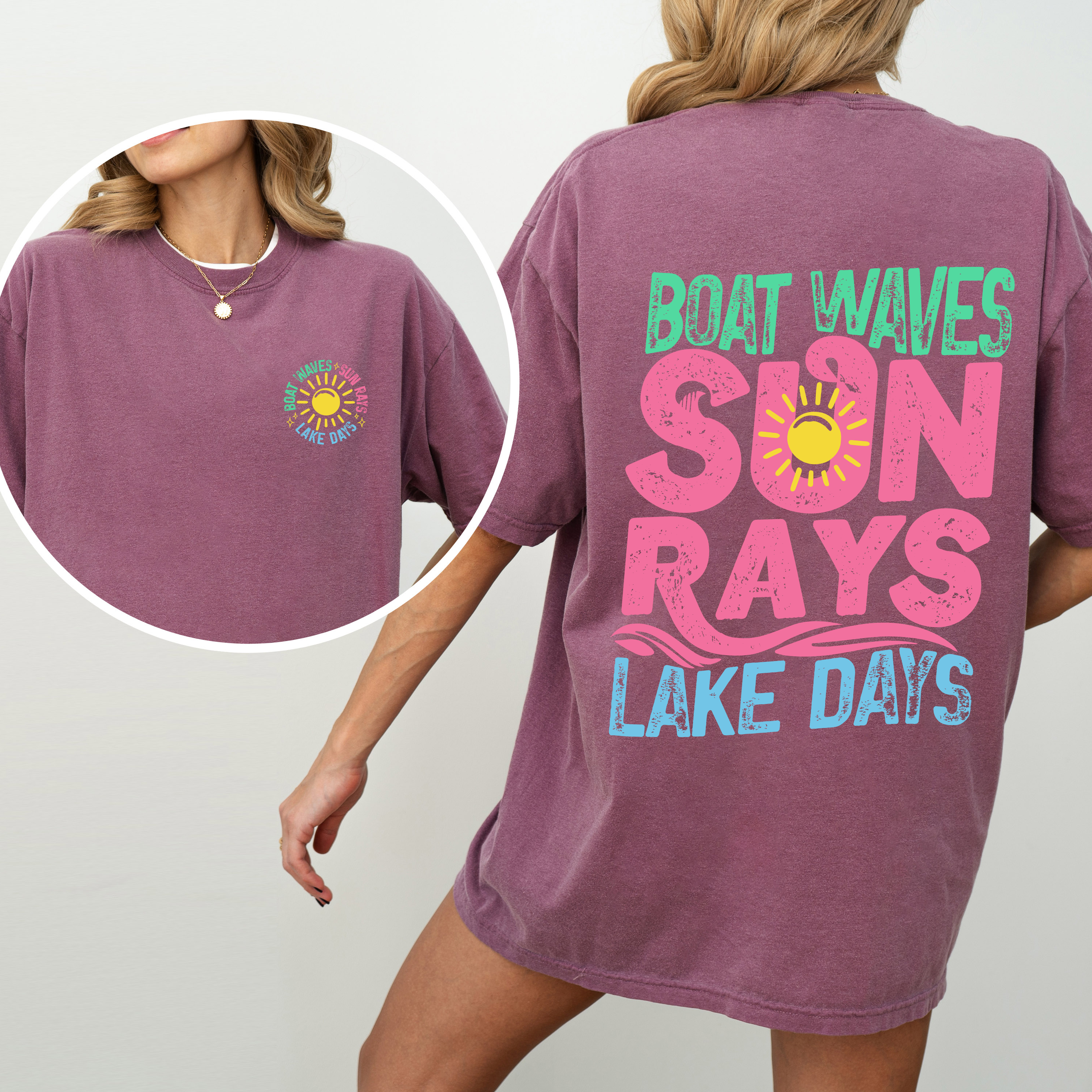 Lake Bum, Sun Rays, Lake Days, Front and Back, Boat, Summer , Comfort Colors T-Shirt