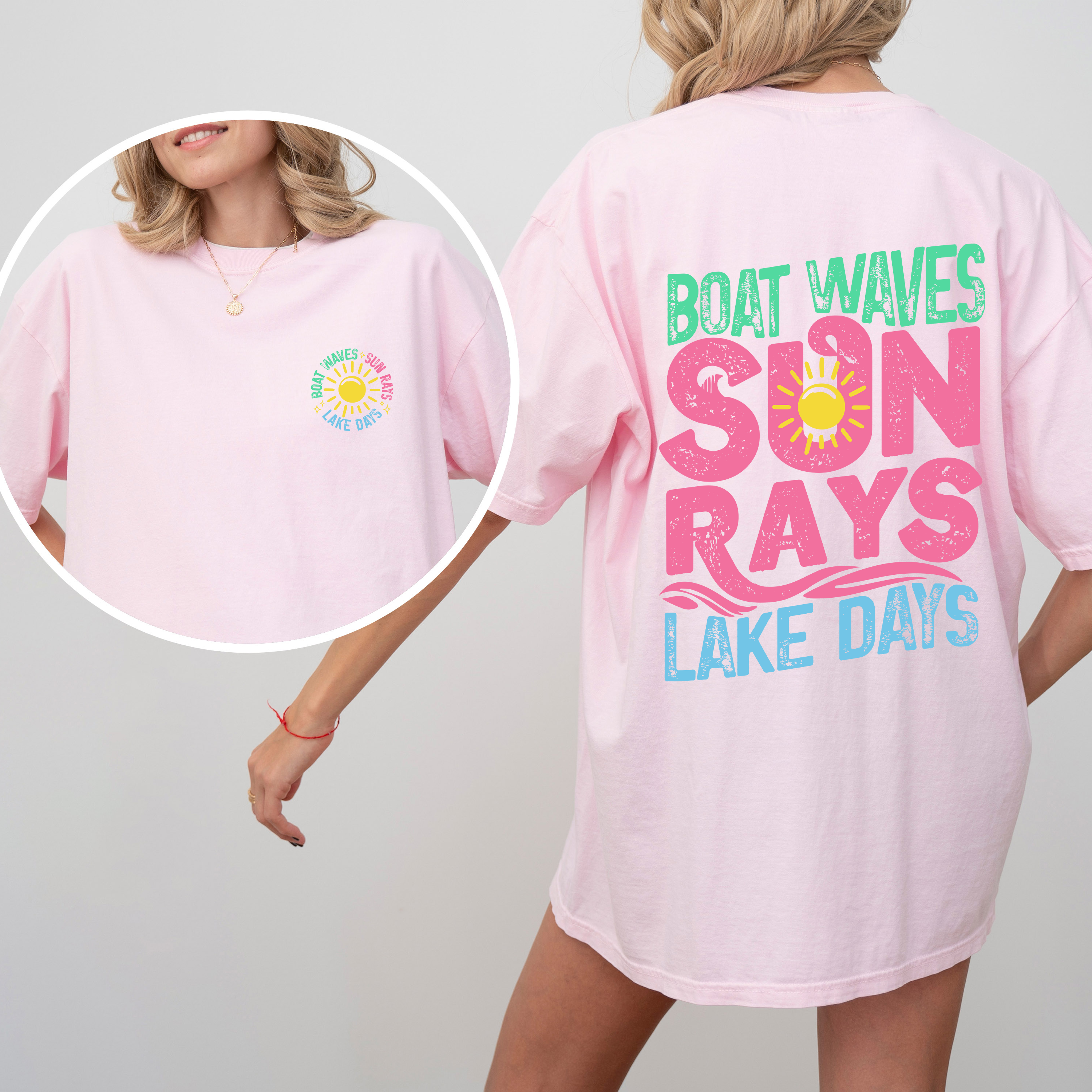 Lake Bum, Sun Rays, Lake Days, Front and Back, Boat, Summer , Comfort Colors T-Shirt