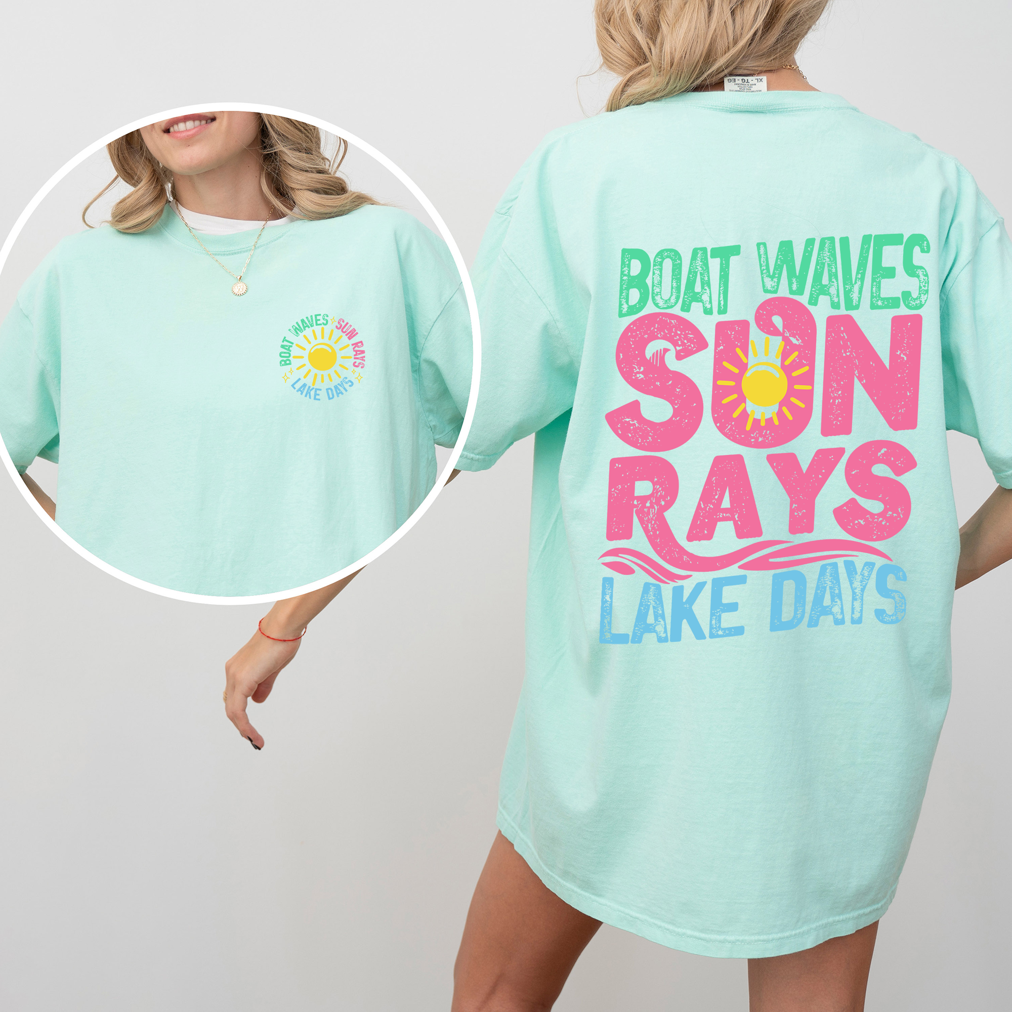 Lake Bum, Sun Rays, Lake Days, Front and Back, Boat, Summer , Comfort Colors T-Shirt