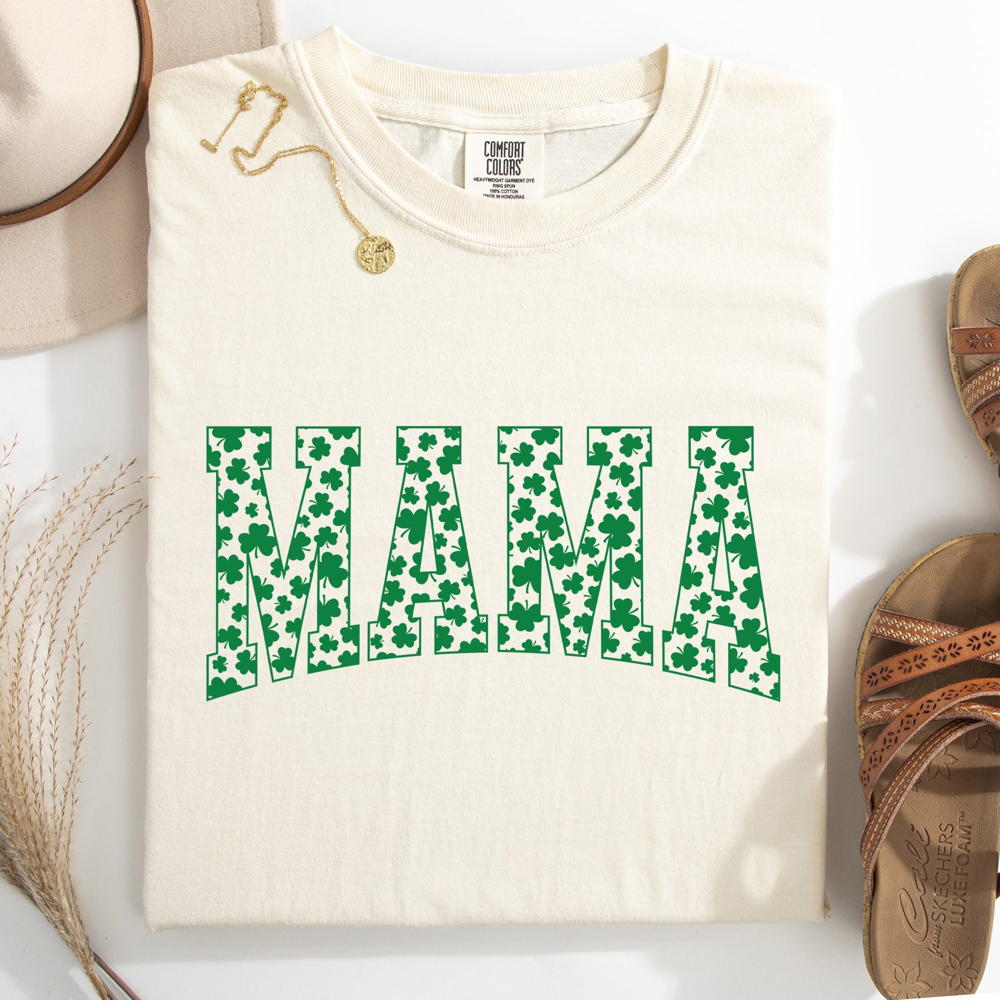 Mama, Varsity, Collegiate, St Patrick's Day, Shamrock, Clover, Lucky, Leprechaun Tshirt Comfort Colors T-Shirt