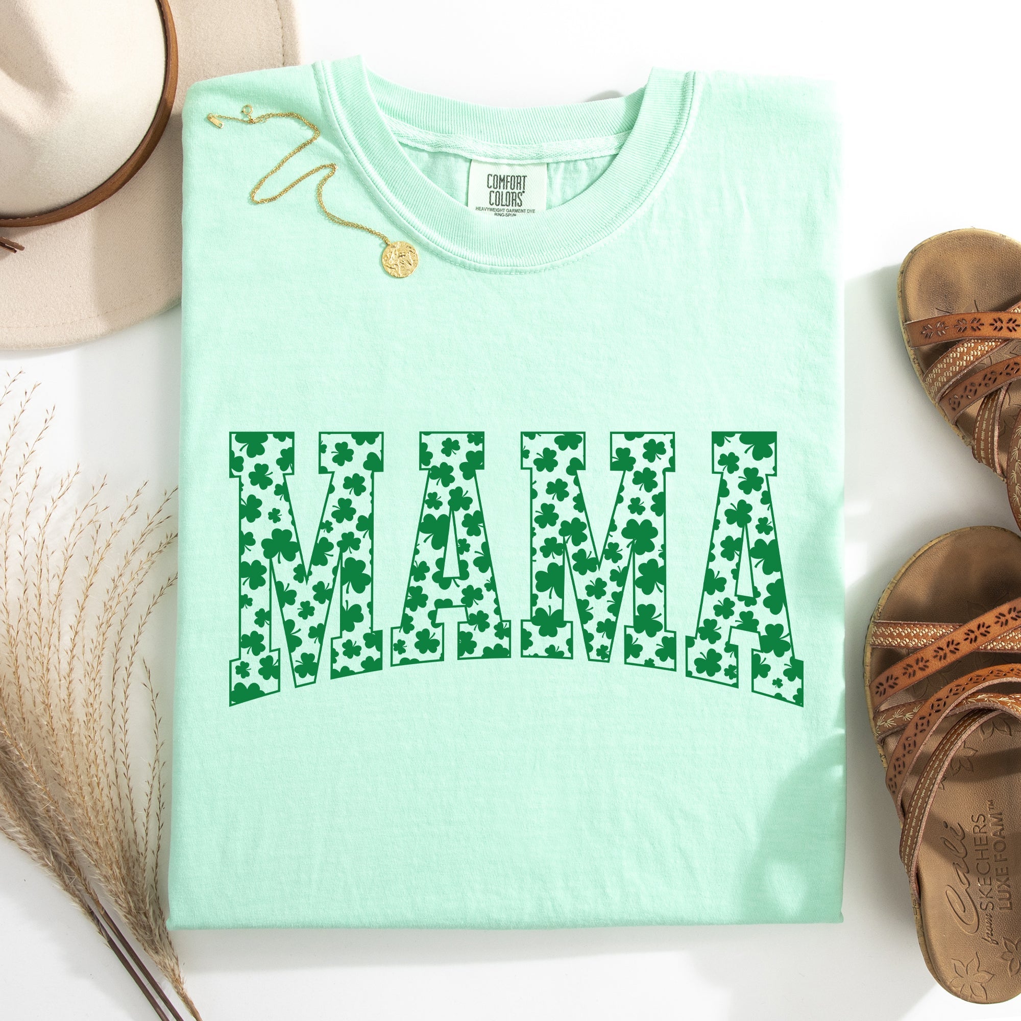 Mama, Varsity, Collegiate, St Patrick's Day, Shamrock, Clover, Lucky, Leprechaun Tshirt Comfort Colors T-Shirt