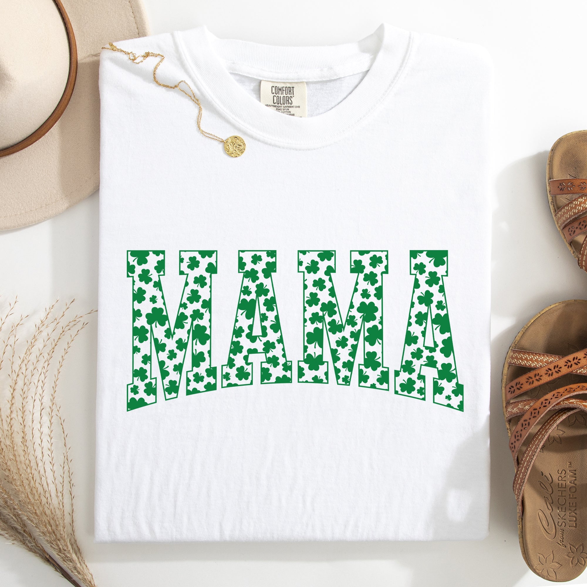 Mama, Varsity, Collegiate, St Patrick's Day, Shamrock, Clover, Lucky, Leprechaun Tshirt Comfort Colors T-Shirt