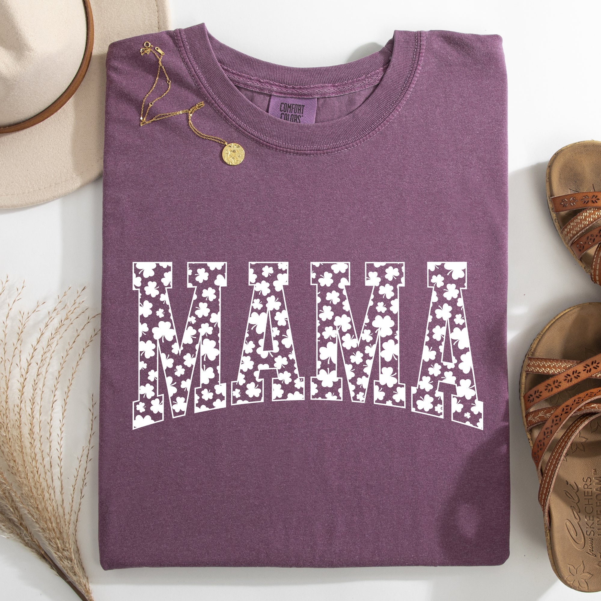 Mama, Varsity, Collegiate, St Patrick's Day, Shamrock, Clover, Lucky, Leprechaun Tshirt Comfort Colors T-Shirt