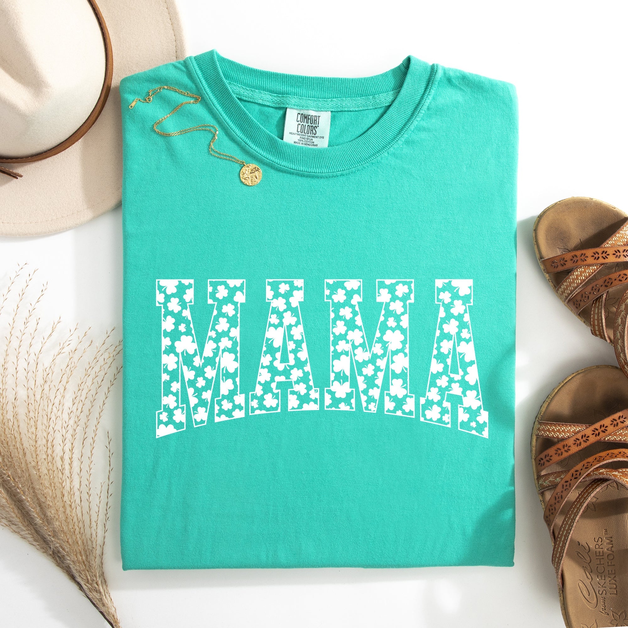 Mama, Varsity, Collegiate, St Patrick's Day, Shamrock, Clover, Lucky, Leprechaun Tshirt Comfort Colors T-Shirt