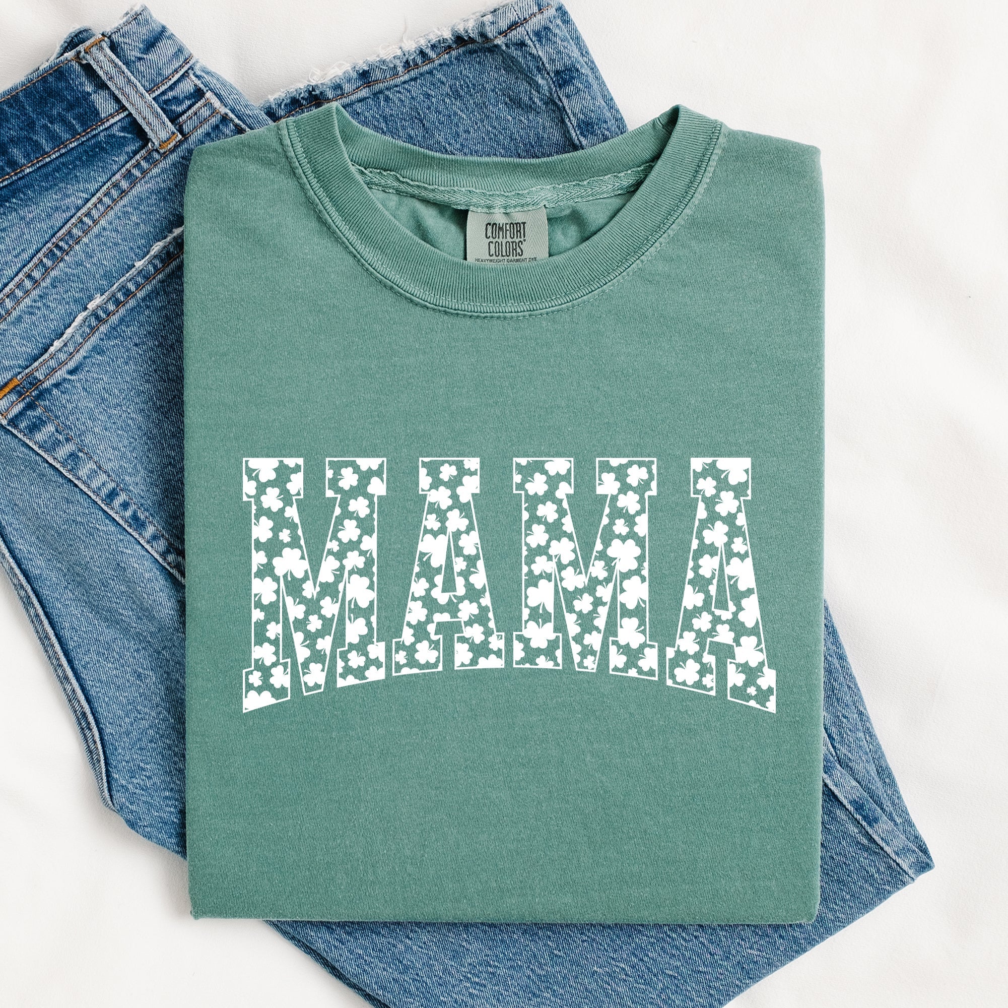 Mama, Varsity, Collegiate, St Patrick's Day, Shamrock, Clover, Lucky, Leprechaun Tshirt Comfort Colors T-Shirt