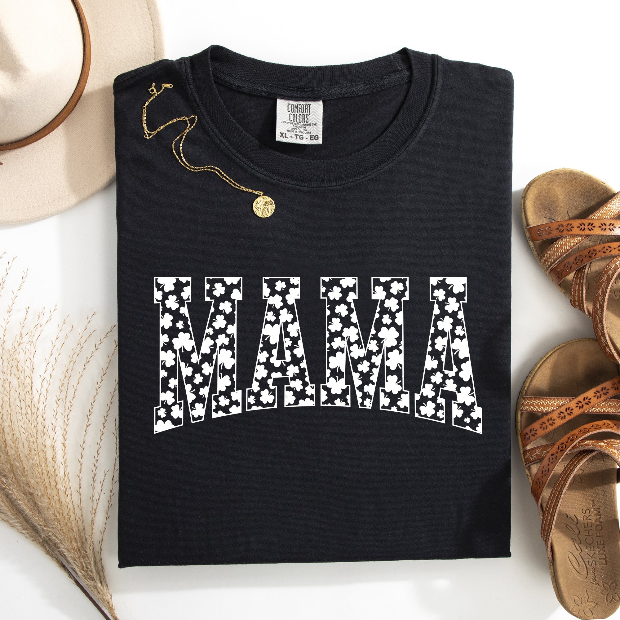 Mama, Varsity, Collegiate, St Patrick's Day, Shamrock, Clover, Lucky, Leprechaun Tshirt Comfort Colors T-Shirt