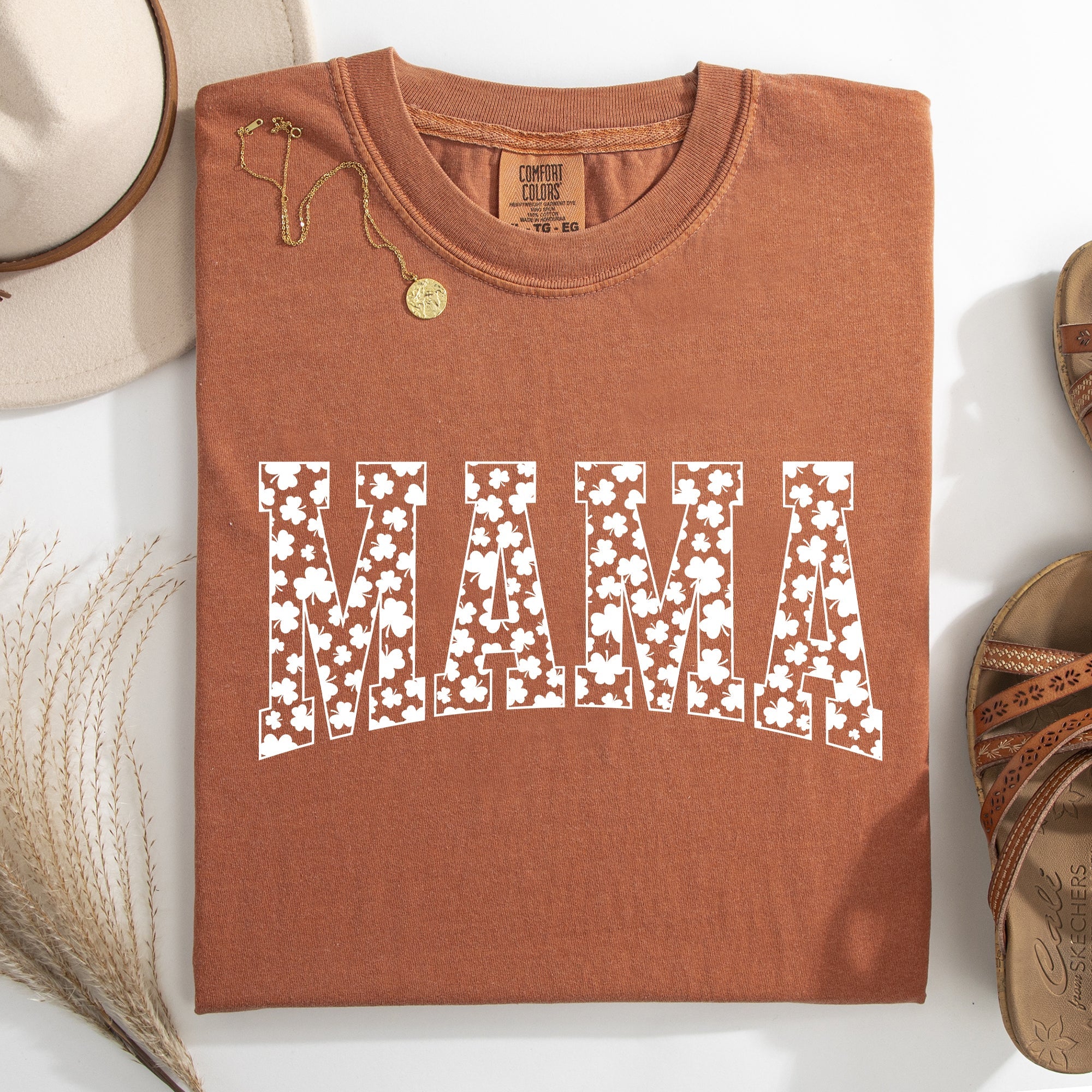 Mama, Varsity, Collegiate, St Patrick's Day, Shamrock, Clover, Lucky, Leprechaun Tshirt Comfort Colors T-Shirt