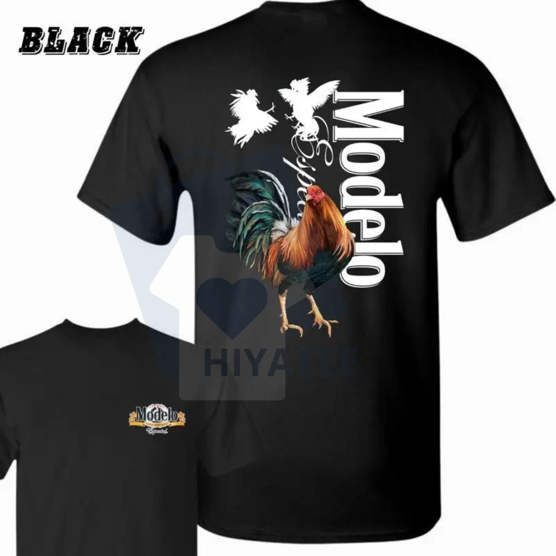 Modelo Rooster T-Shirt – Bold Fighting Cocks Graphic for Beer & Fiesta Enthusiasts