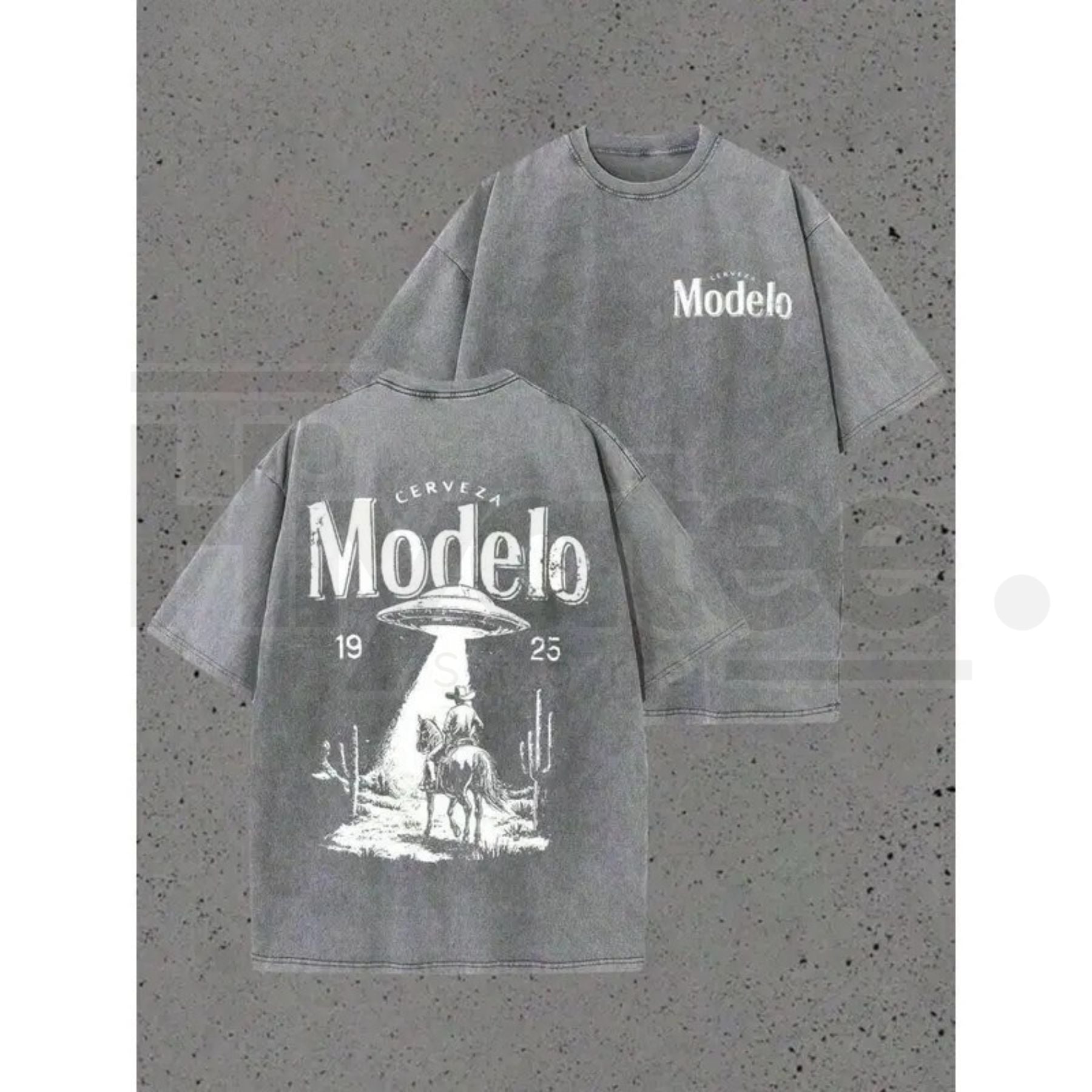 Modelo UFO Cowboy Vintage Washed T-Shirt – 230g Heavyweight Retro Streetwear