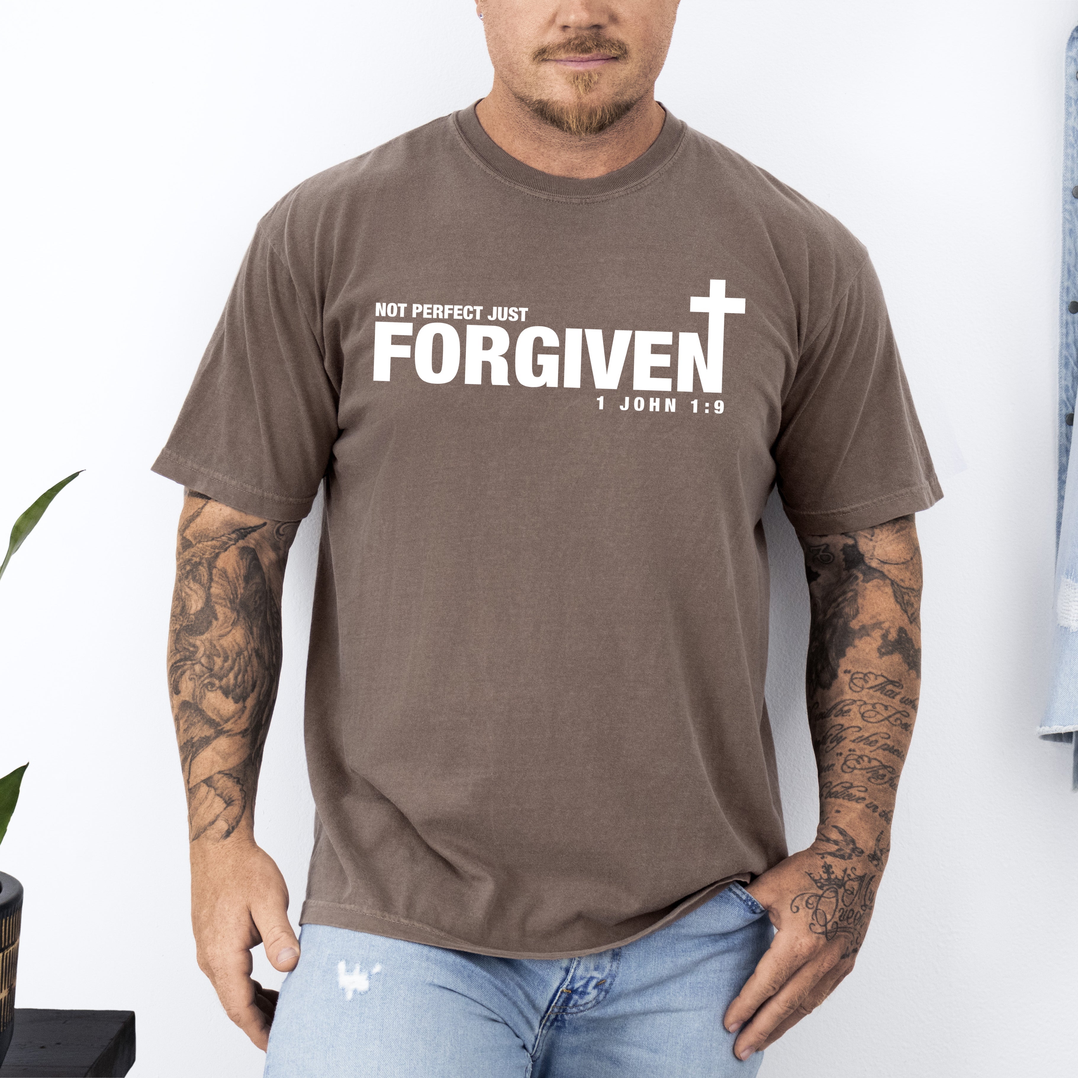 Not Perfect, Just Forgiven, John, Jesus, Christian, Religious, Gospel, Faith Tshirt Comfort Colors T-Shirt