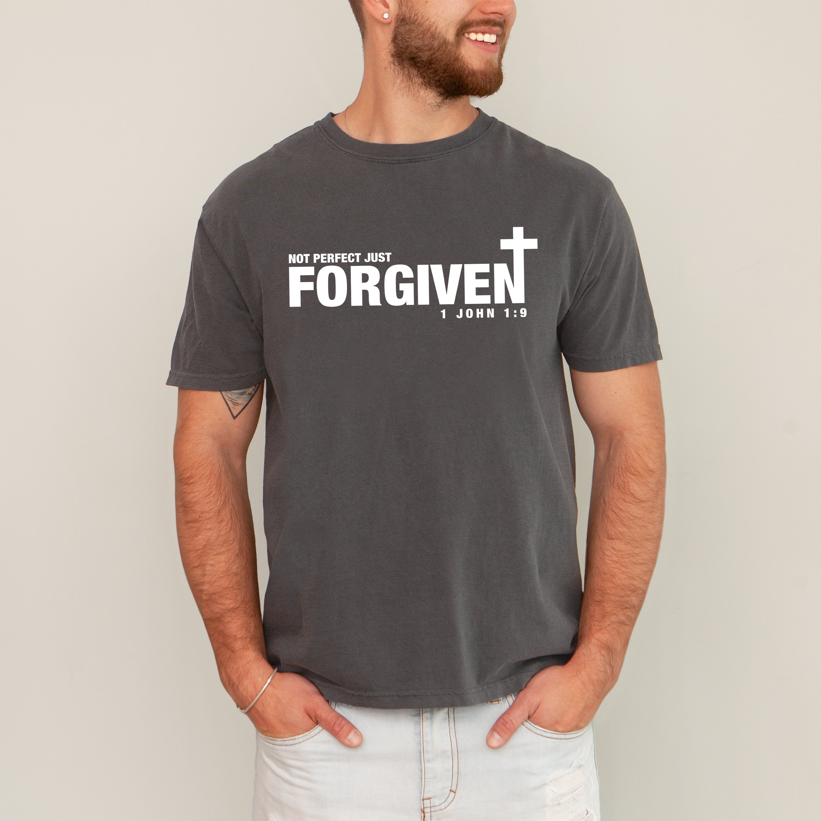 Not Perfect, Just Forgiven, John, Jesus, Christian, Religious, Gospel, Faith Tshirt Comfort Colors T-Shirt